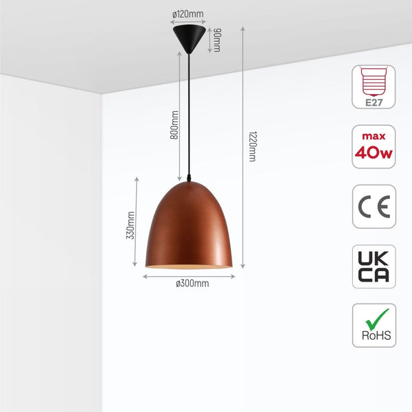 Antique Copper Dome Metal Pendant Ceiling Light E27 Fitting