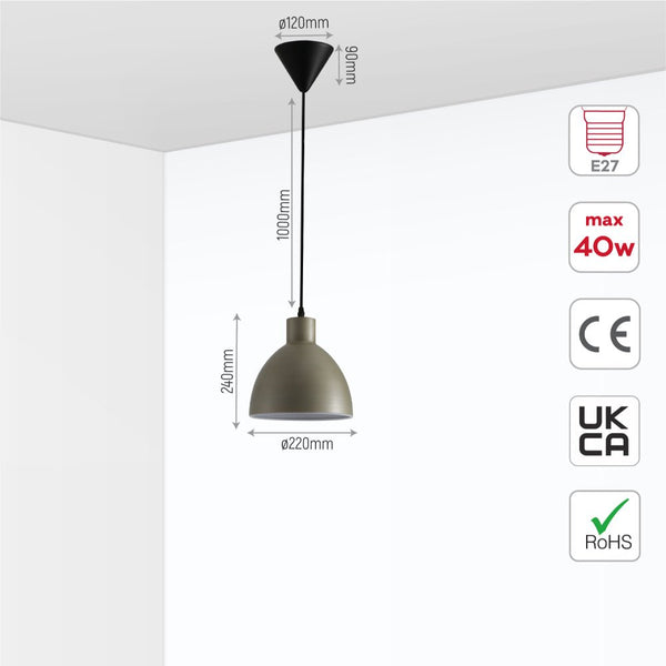 Industrial Dome Metal Pendant Ceiling Light E27 Fitting