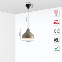 Antique Grey Brass Dome Metal Pendant Ceiling Light E27 Fitting