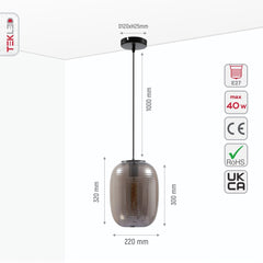 Bee Hive Smoky Amber Glass Pendant Ceiling Light E27