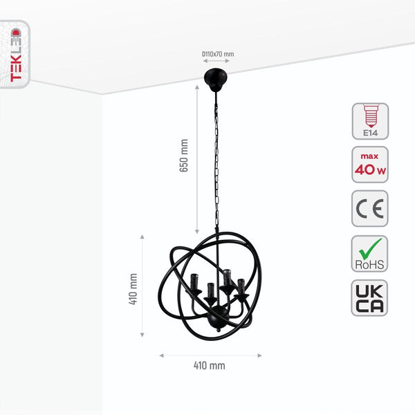 Black 3 Circle Pendant Ceiling Light E14
