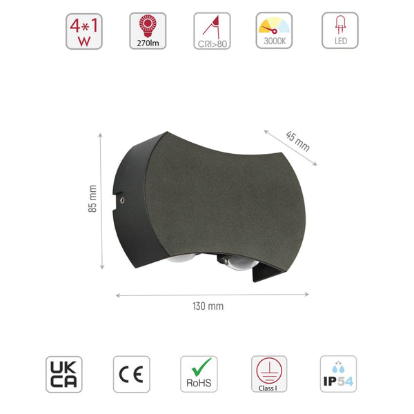 Black 4 way Up Down Outdoor Modern LED Wall Light
