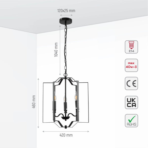 Black Cage Candle Lantern Rustic Nautical Nordic Chandelier Ceiling Light 3xE14 Fittings