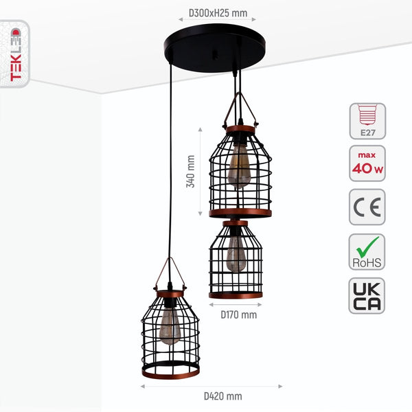 Black Cage Metal Pendant Ceiling Light E27