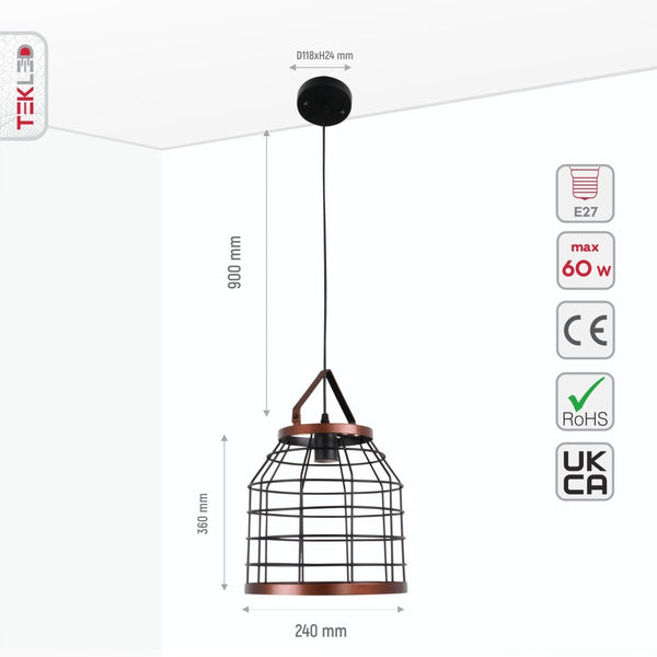 Black Cage Metal Pendant Ceiling Light E27