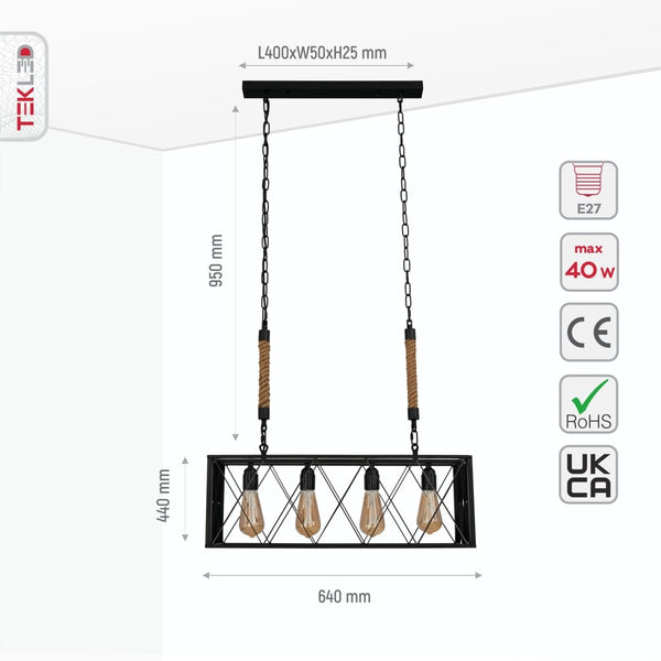 Black Cuboid Metal Island Chandelier Ceiling Light 4xE27