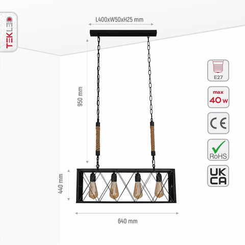 Black Cuboid Metal Island Chandelier Ceiling Light 4xE27