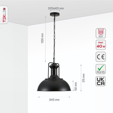 Dome Industrial Jumbo Metal Ceiling Pendant Light E27 Fitting
