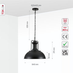 Dome Industrial Jumbo Metal Ceiling Pendant Light E27 Fitting