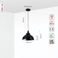 Dome Industrial Large Metal Ceiling Pendant Light E27