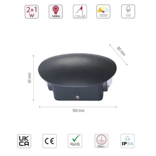 Black Ellipse Up Down Decorative Outdoor Modern LED Wall Light