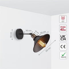 Black Funnel Metal Hinged Wall Light E27 Fitting