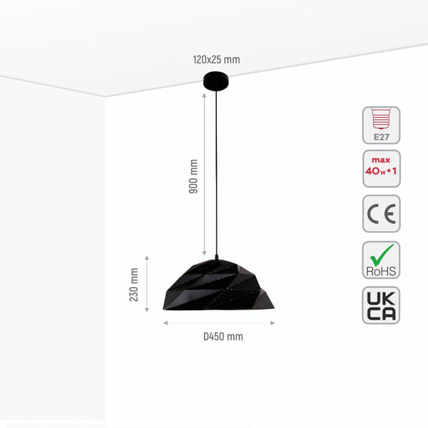 Origami Metal Laser Cut Dome Modern Pendant Light E27 Fitting D450 mm