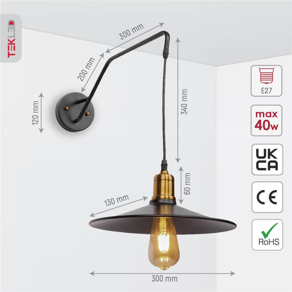 Black Gold Metal Suspended Wall Light E27 Fitting