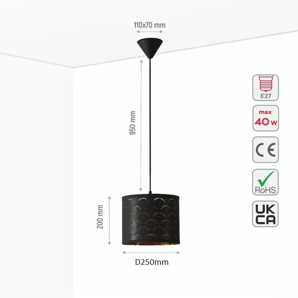 Black Gold Shade Scandinavian Modern Pendant Ceiling Light