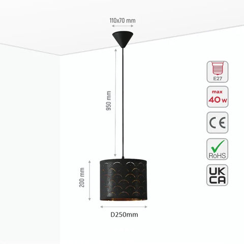 Black Gold Shade Scandinavian Modern Pendant Ceiling Light
