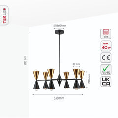 Black Gold Up Down Funnel Modern Chandelier Ceiling Light 12xE27