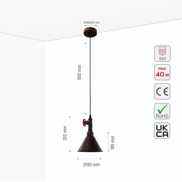 Black Gules Metal Funnel Valve Pendant Ceiling Light E27