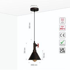 Black Gules Metal Funnel Valve Pendant Ceiling Light E27