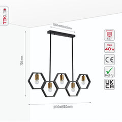 Black Honeycomb Island Chandelier Ceiling Light 5xE27