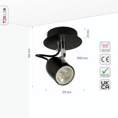 Black Cone Shade Black Chrome Metal Body Ceiling and Wall Light GU10