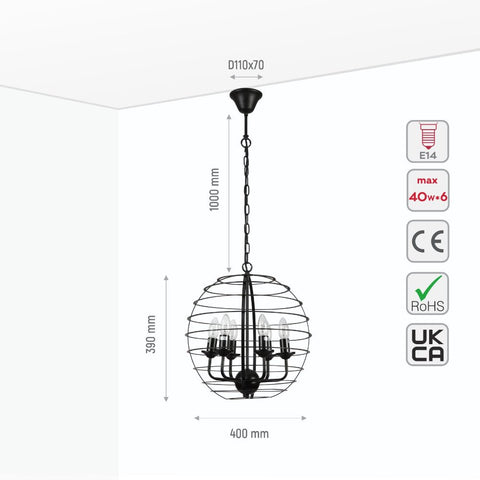 Black Metal Cage Candle Lantern Pendant Ceiling Light E14