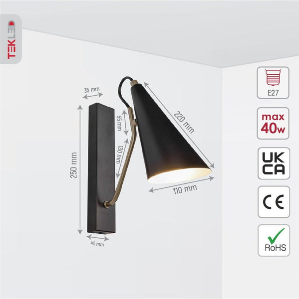 Metal Cone Wall Light E27 Fitting