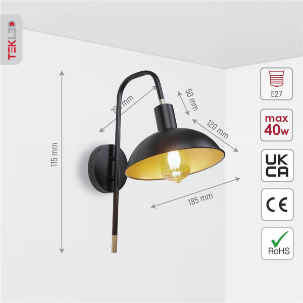Black Metal Dome Sunflower Wall Light E27 Fitting