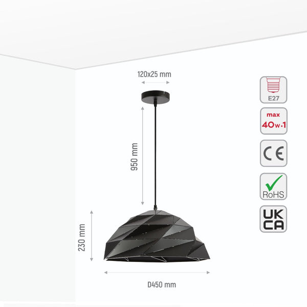 Origami Metal Laser Cut Dome Modern Pendant Light E27 Fitting D450 mm