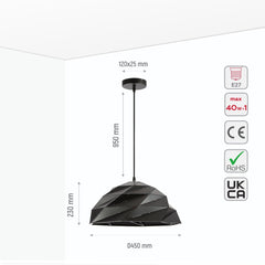 Origami Metal Laser Cut Dome Modern Pendant Light E27 Fitting D450 mm