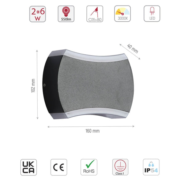 Black Quatro Arc Up Down Outdoor Modern LED Wall Light