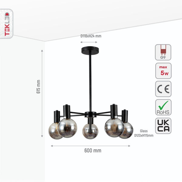 Black and Smoky Chandelier Ceiling Light G9 Fitting