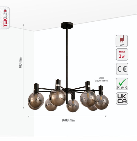 Black and Smoky Chandelier Ceiling Light G9 Fitting