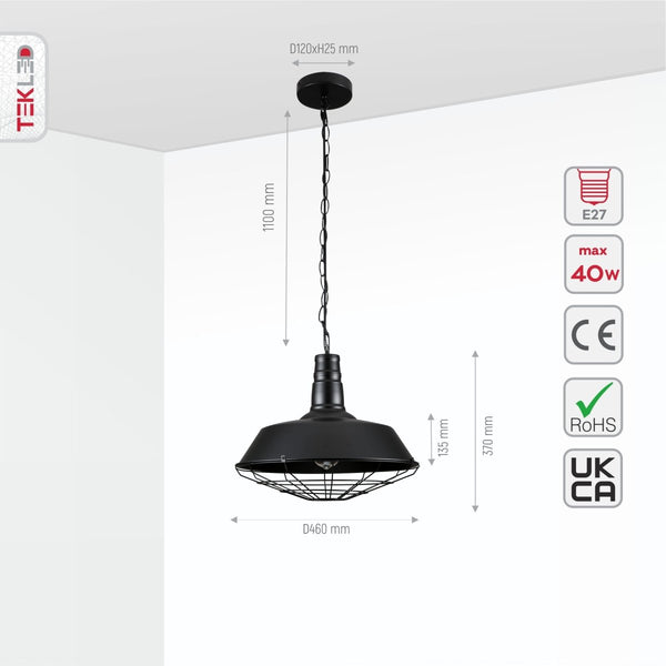 Step Industrial Caged Metal Ceiling Pendant Light E27 Fitting