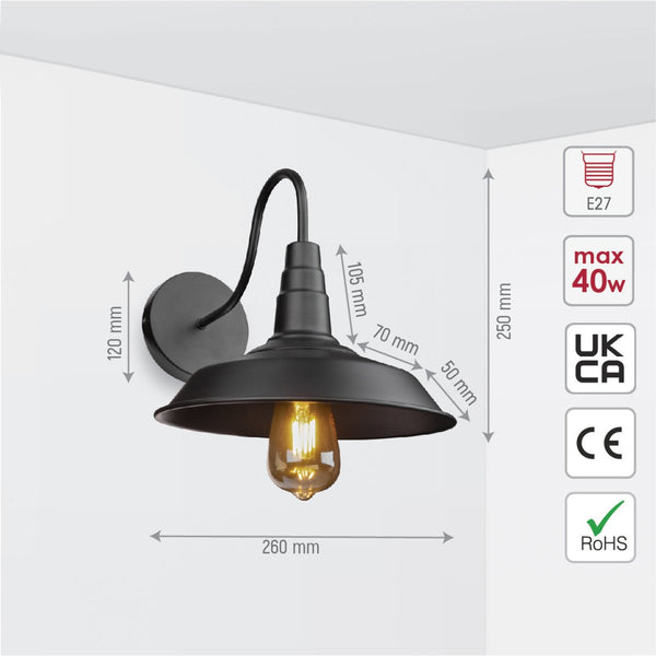 Swan Step Metal Industrial Retro Wall Light E27 Fitting