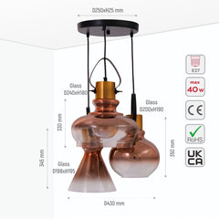 Bronze Gradient Glass Funnel Dome Globe Pendant Ceiling Light E27