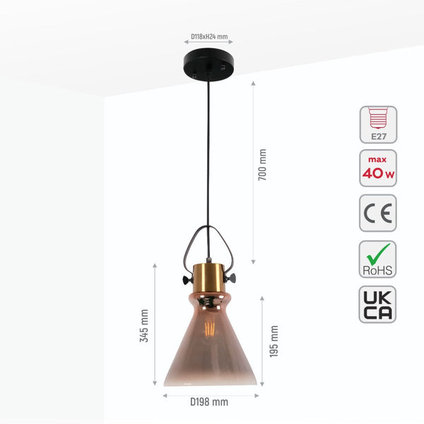 Bronze Gradient Glass Funnel Dome Globe Pendant Ceiling Light E27