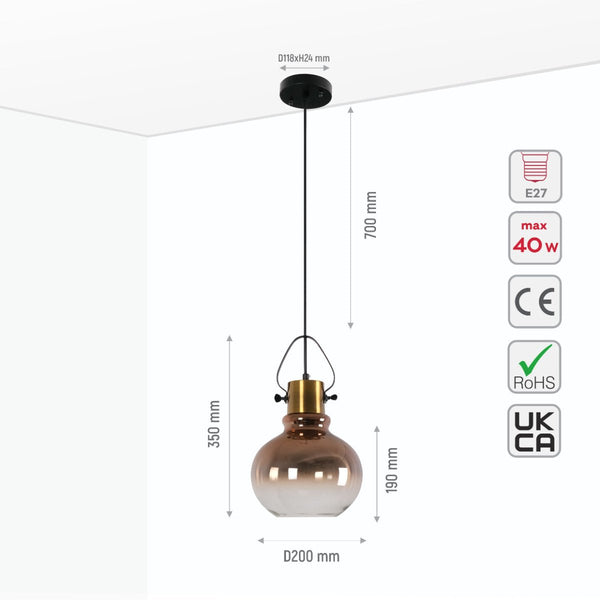 Bronze Gradient Glass Funnel Dome Globe Pendant Ceiling Light E27