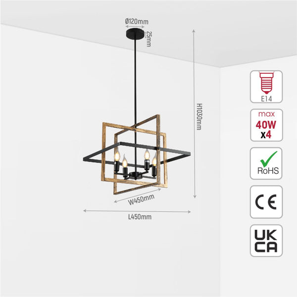 Caged Cuboid Rectangle Candle Lantern Nautical Pendant Ceiling Light 4xE14 Gold Black Finishing