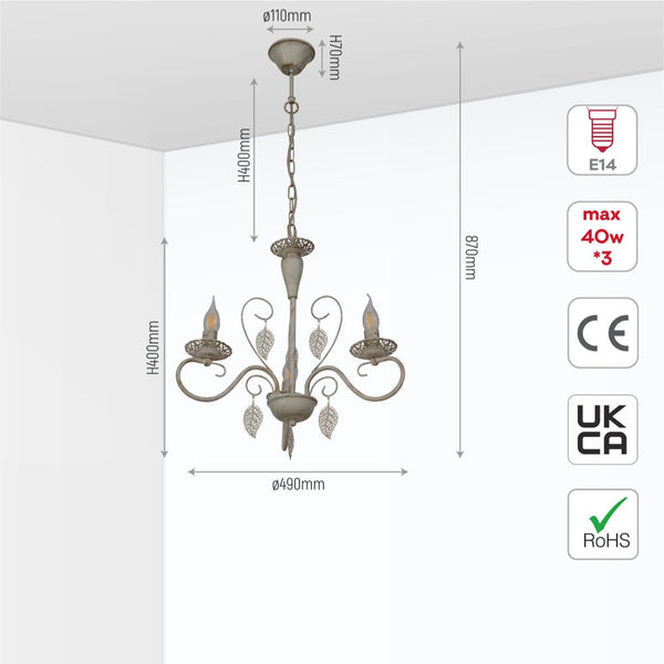 Candle French Mediterranean Leaf Traditional Vintage Gold Patinated White Ceiling Light E14