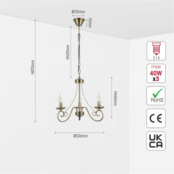 Candle Vintage Antique Brass French Chandelier Ceiling Light E14