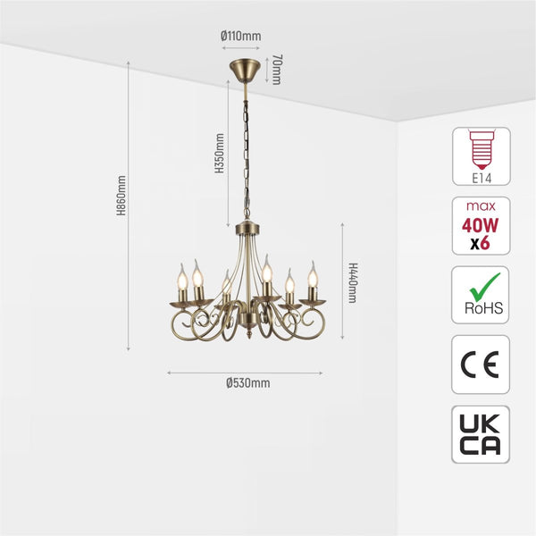 Candle Vintage Antique Brass French Chandelier Ceiling Light E14