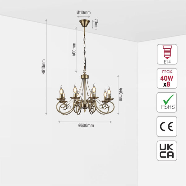 Candle Vintage Antique Brass French Chandelier Ceiling Light E14