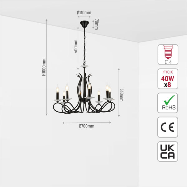 LuxAura Candle Vintage Rustic Black French Chandelier Ceiling Light