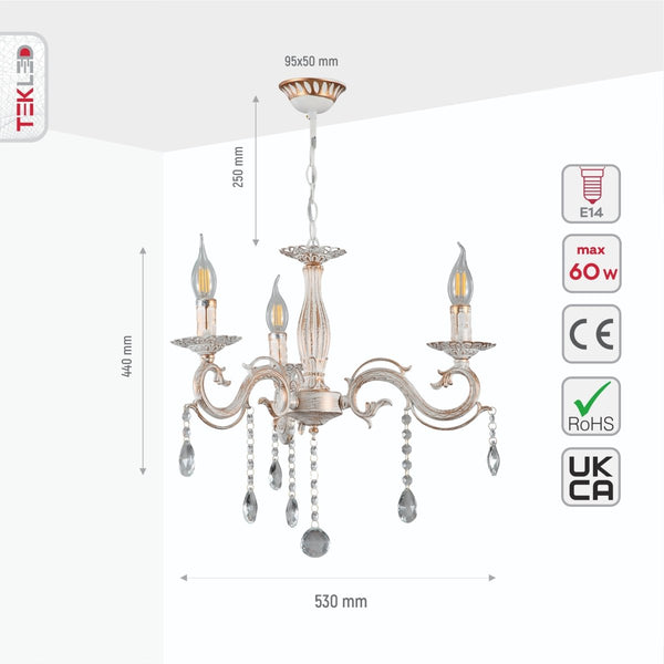Candle Waterfall Traditional Retro Vintage Arm Chandelier Ceiling Light Crystal Gold Aged Cream E14