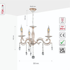 Candle Waterfall Traditional Retro Vintage Arm Chandelier Ceiling Light Crystal Gold Aged Cream E14