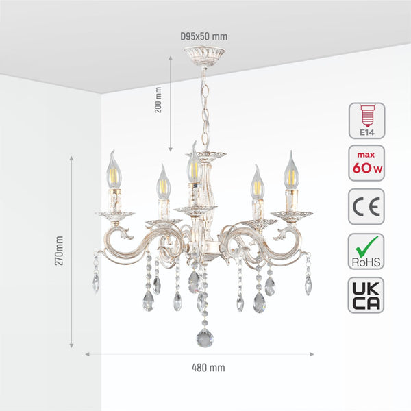 Candle Waterfall Traditional Retro Vintage Arm Chandelier Ceiling Light Crystal Gold Aged Cream E14