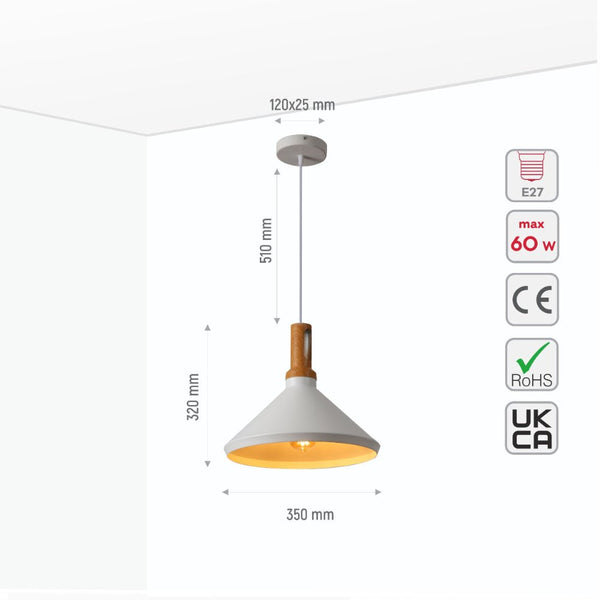 Capo Funnel Cone Flat Nordic Wood Top Designer Metal Pendant Ceiling Light E27