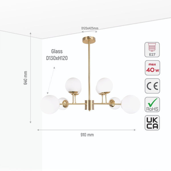Stilnovo Amber or Opal Glass Globe Modern Sputnik Chandelier Ceiling Light E27