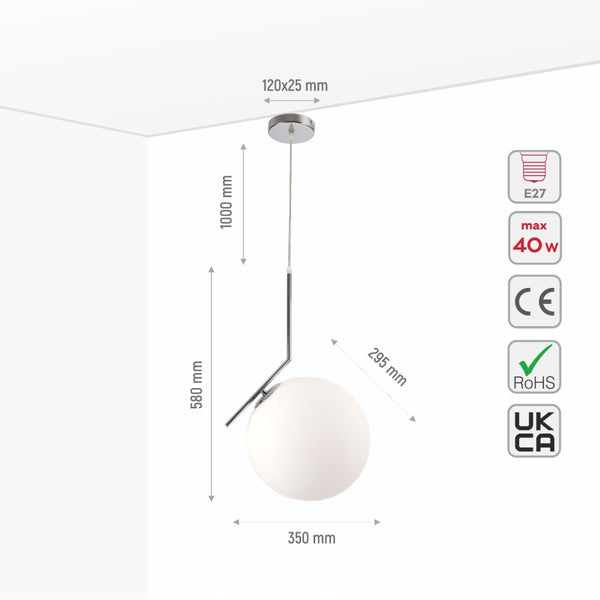 Opal White Glass Globe Pendant Ceiling Light